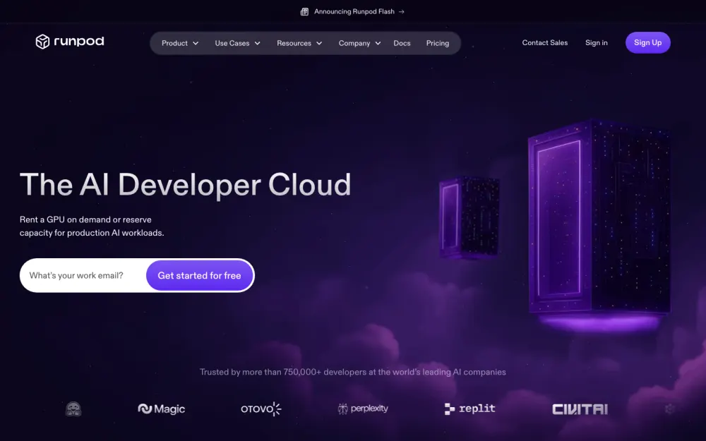 RunPod homepage — the AI developer cloud