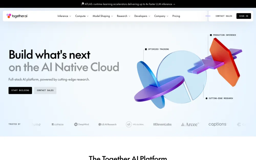 Together AI homepage — build on the AI Native Cloud