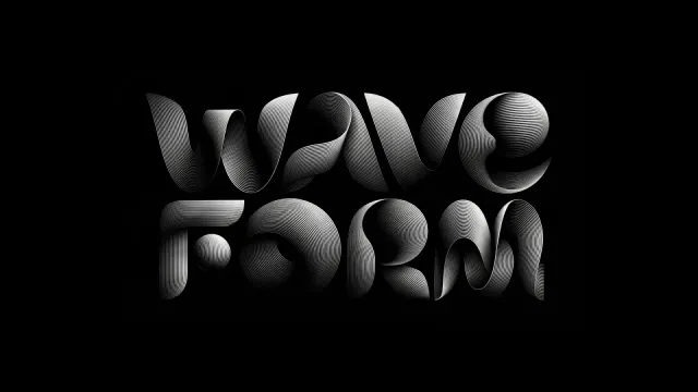 The words WAVE FORM drawn in flowing line-art lettering on black